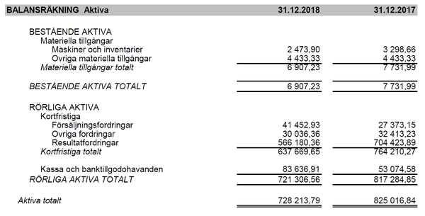Tilinpaatos 2018 SV BALANSRAKNING Aktiva